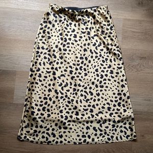 Satin Leopard Print Midi Skirt